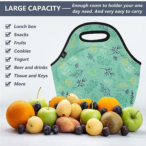 LOVAC Neoprene Lunch Bag, Thick Insulated Lunch Bag - Durable & Waterproof Lunch Tote With Zipper For Outdoor Travel Work School (Leaf) - Image 4