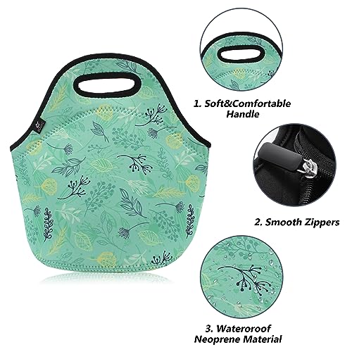 LOVAC Neoprene Lunch Bag, Thick Insulated Lunch Bag - Durable & Waterproof Lunch Tote With Zipper For Outdoor Travel Work School (Leaf) - Image 3