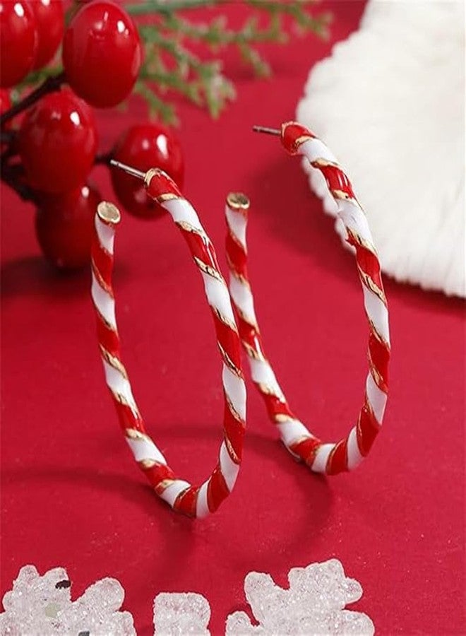Cicod Christmas Earrings for Women,Christmas Hoop Earrings Candy Cane Earrings Handmade Red White Theme Xmas Jewelry Holiday Accessory Christmas Stocking Stuffers for Women(Stud) - Image 4