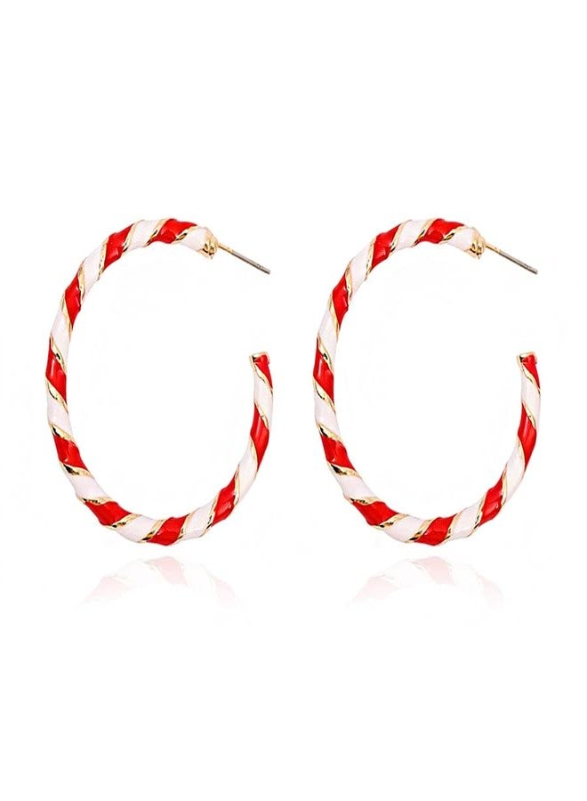 Cicod Christmas Earrings for Women,Christmas Hoop Earrings Candy Cane Earrings Handmade Red White Theme Xmas Jewelry Holiday Accessory Christmas Stocking Stuffers for Women(Stud) - Image 1