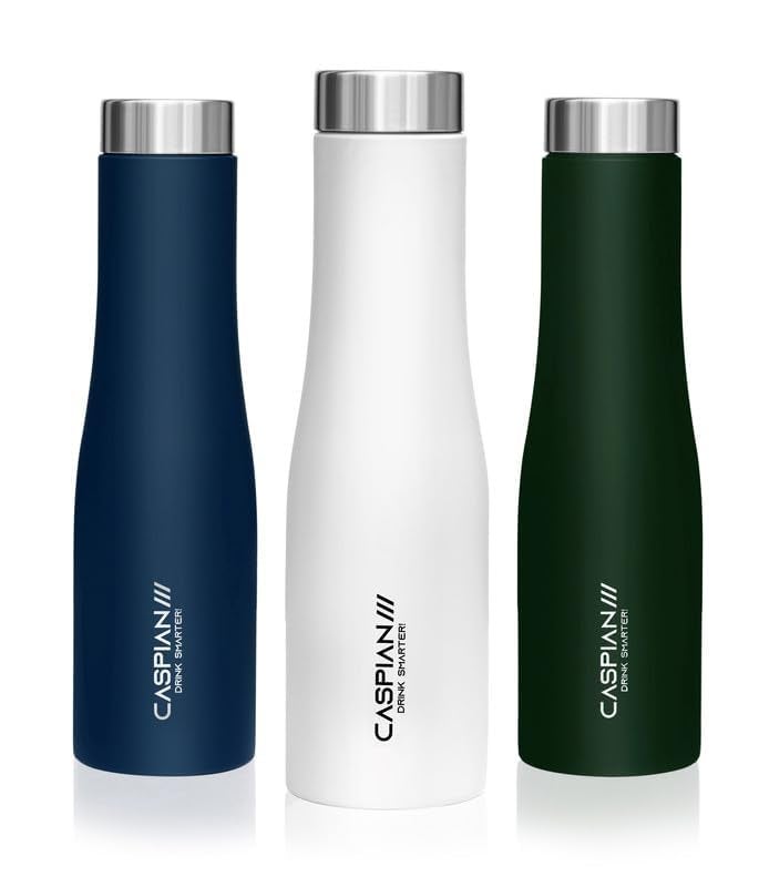 CASPIAN /// Aqua Stainless Steel Water Bottle (Blue, White & Green, 1 Litre, Set of 3)| Leak Proof Thunder for Fridge Home Office Travel School Kids Boys Girls Adults Sports Gym Yoga - Image 2