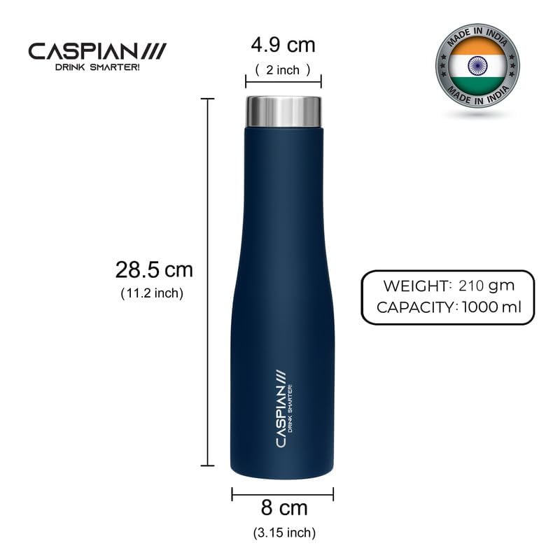 CASPIAN /// Aqua Stainless Steel Water Bottle (Blue, White & Green, 1 Litre, Set of 3)| Leak Proof Thunder for Fridge Home Office Travel School Kids Boys Girls Adults Sports Gym Yoga - Image 3