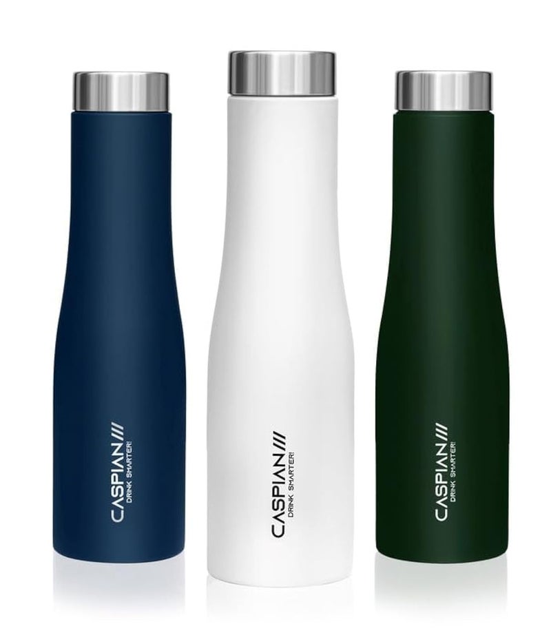 CASPIAN /// Aqua Stainless Steel Water Bottle (Blue, White & Green, 1 Litre, Set of 3)| Leak Proof Thunder for Fridge Home Office Travel School Kids Boys Girls Adults Sports Gym Yoga - Image 1