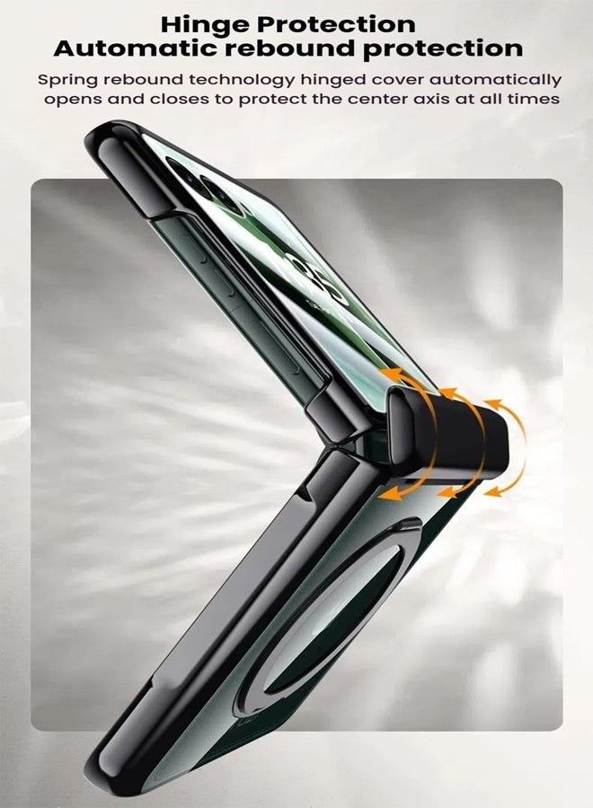 Magnetic Case for Motorola Razr 60 Ultra Built in HD Screen Protector Support Wireless Charging 360° Rotating Stand Electroplated Transparent Clear Case - Image 4