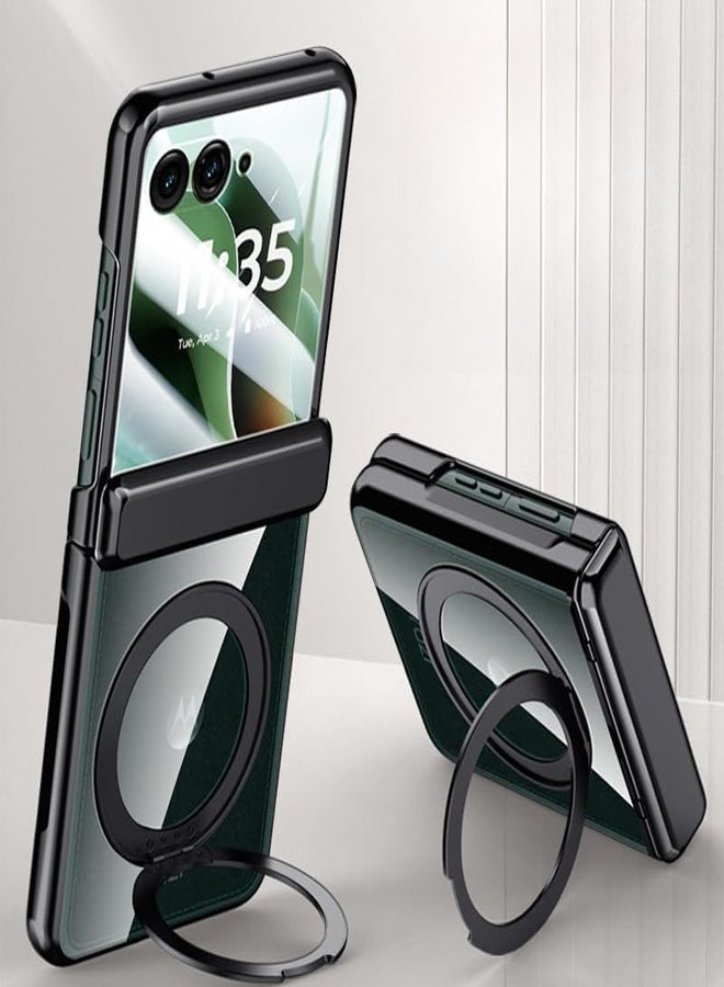 Magnetic Case for Motorola Razr 60 Ultra Built in HD Screen Protector Support Wireless Charging 360° Rotating Stand Electroplated Transparent Clear Case - Image 1