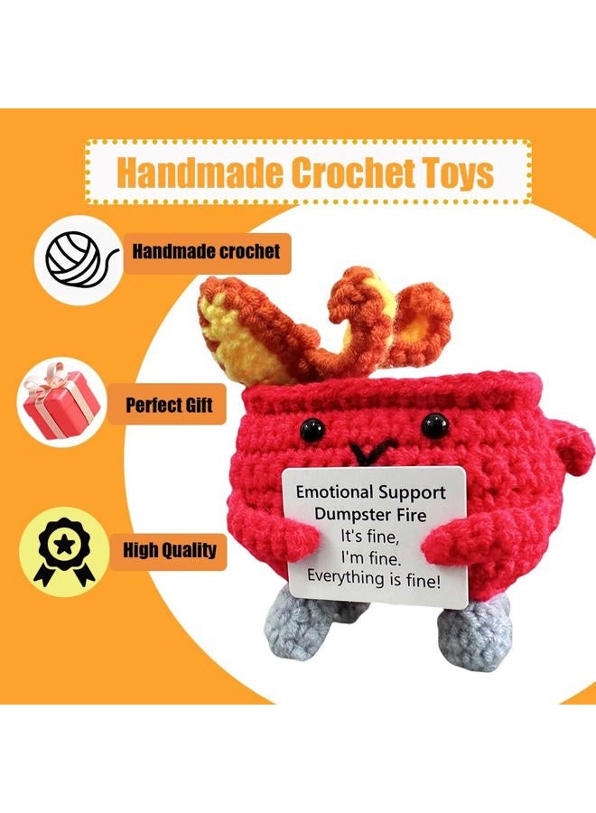 Rovyfota Emotional Support Crochet Dumpster Fire with Positive Card Cute Room Decor Knitted Toys Funny Crochet Support Buddies Gifts for Friends (Red) - Image 5