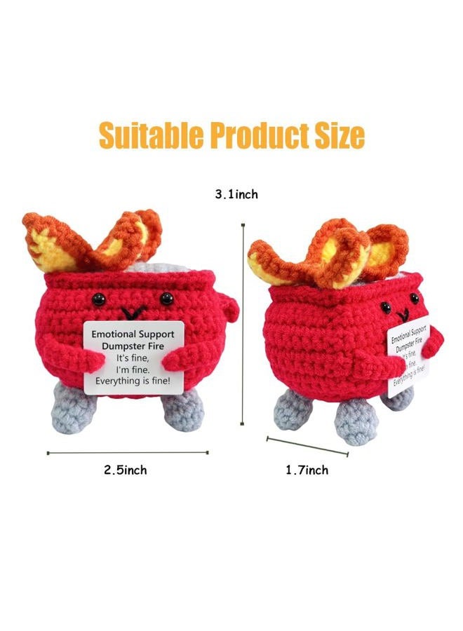 Rovyfota Emotional Support Crochet Dumpster Fire with Positive Card Cute Room Decor Knitted Toys Funny Crochet Support Buddies Gifts for Friends (Red) - Image 2