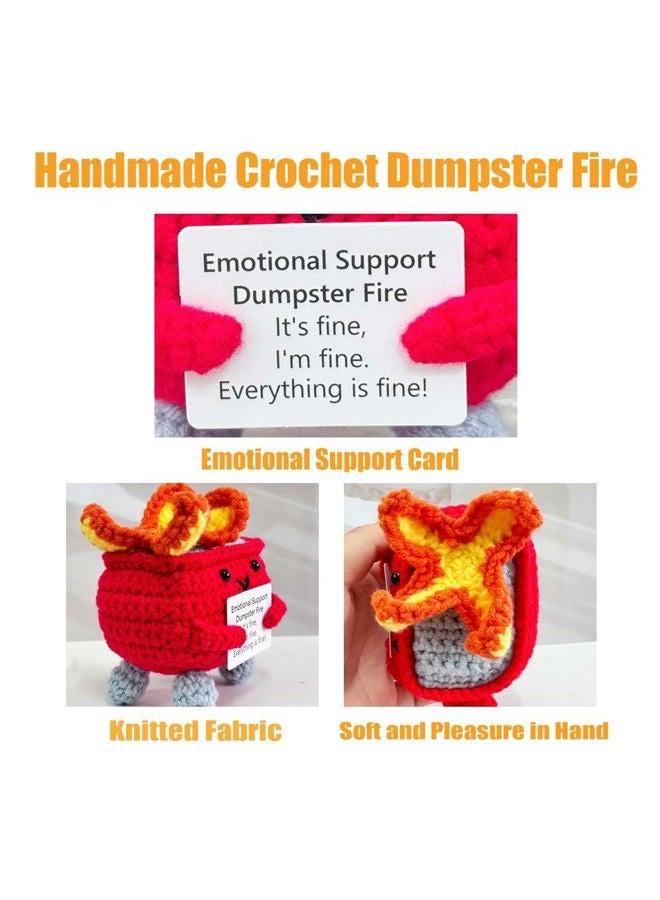 Rovyfota Emotional Support Crochet Dumpster Fire with Positive Card Cute Room Decor Knitted Toys Funny Crochet Support Buddies Gifts for Friends (Red) - Image 3