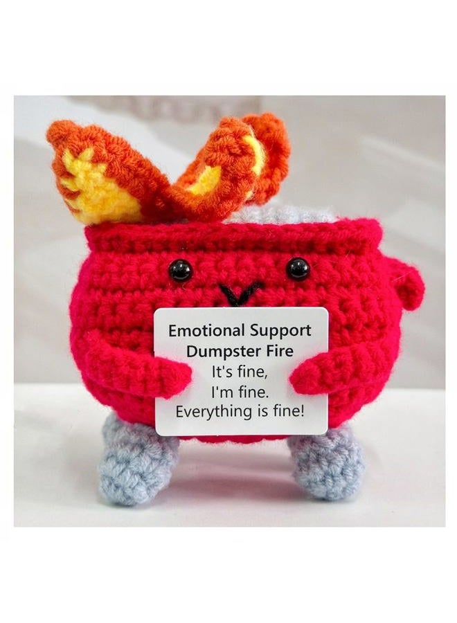 Rovyfota Emotional Support Crochet Dumpster Fire with Positive Card Cute Room Decor Knitted Toys Funny Crochet Support Buddies Gifts for Friends (Red) - Image 1