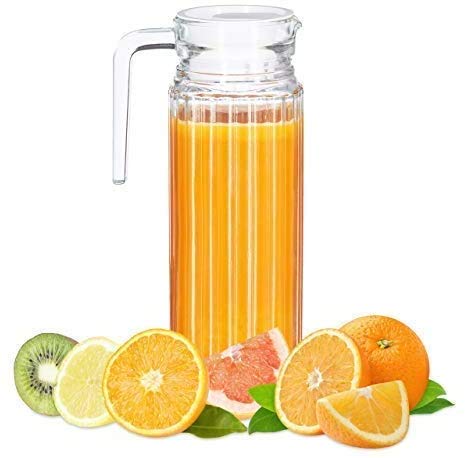 JIGSHTIAL Glass Water/Juice Jug Pitcher Carafe with Handle and Plastic Lid for Drinking Beverages, Serving Kitchen and Dining/Tableware - Image 2