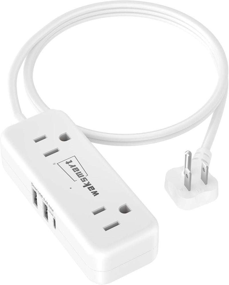 كابل تمديد بقابس مسطح بطول 3 أقدام، يحتوي على 4 ��نافذ تيار متردد و3 منافذ USB (جهد 5 فولت/تيار 3.4 أمبير، قدرة 17 واط)، كابل طاقة مدمج ومريح للسكن الجامعي، السفر، المنزل، المكتب - Image 1