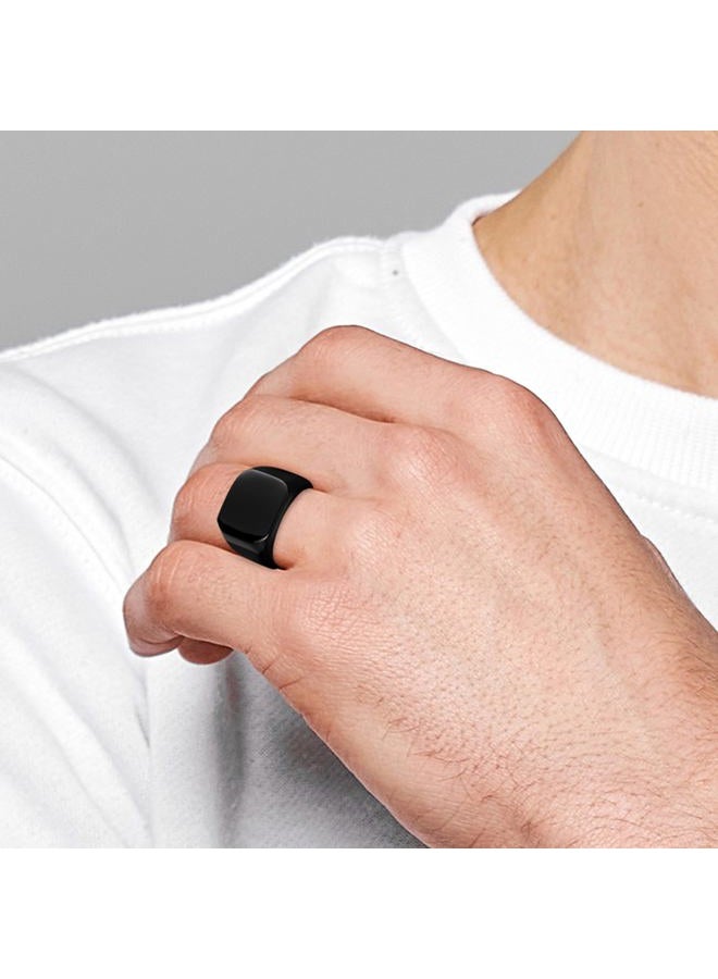 enhong Mens Rings Stainless Steel Square Signet Rings for Men,Black Pinky Thumb Ring for Dad Father Jewelry Gift for Him,Men's Ring for Biker Size 14 - Image 4