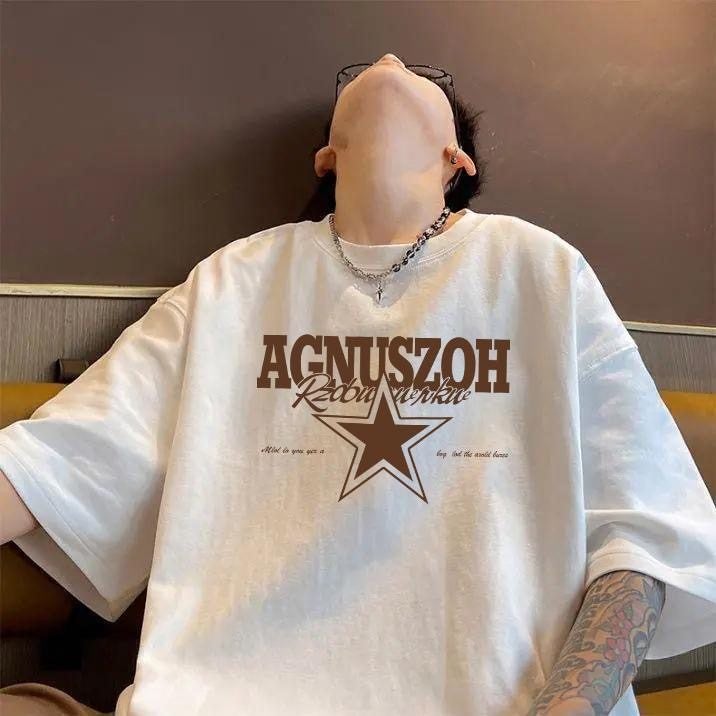 100% heavyweight pure cotton plus size men's t-shirt simple short-sleeved summer loose American shoulder Hong Kong style trendy brand ins new style - Image 3