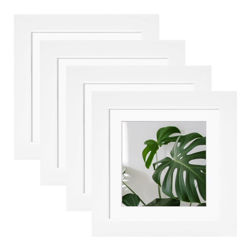 Egofine Egofine 5x5 Picture Frames Set of 4  Made of Solid Wood Covered by Plexiglass Display 4x4 with Mat or 5x5 without Mat  for Table Top Display and Wall Mounting Photo Frame  White  - Image 1