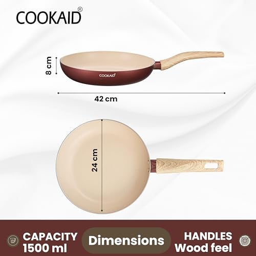 COOKAID Neo Glide Series Non Stick PTFE Fry Pan 24 cm| Aluminium Body| Non Stick PTFE| Gas & Induction Compatible| ISI Certified |1.5 LTR - Metallic Cherry - Image 2