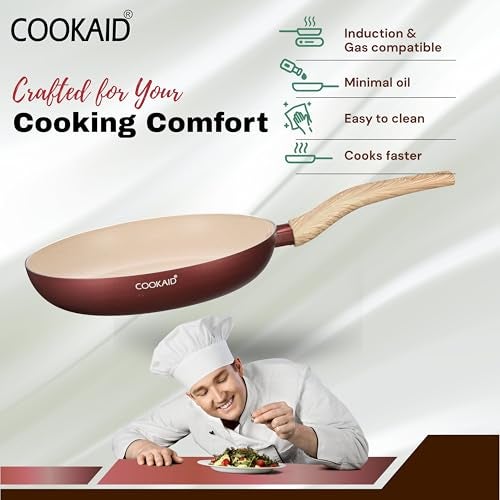COOKAID Neo Glide Series Non Stick PTFE Fry Pan 24 cm| Aluminium Body| Non Stick PTFE| Gas & Induction Compatible| ISI Certified |1.5 LTR - Metallic Cherry - Image 4