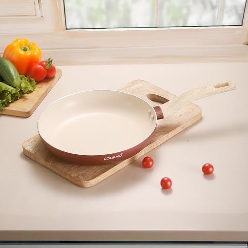 COOKAID Neo Glide Series Non Stick PTFE Fry Pan 24 cm| Aluminium Body| Non Stick PTFE| Gas & Induction Compatible| ISI Certified |1.5 LTR - Metallic Cherry - Image 1