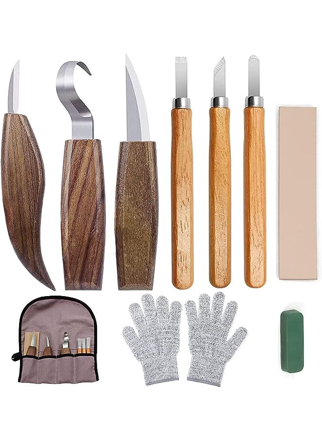 vesus Wood Carving Kit, Convenient Tools Set Cut Resistant Gloves Spoon Carving Hook Knife, Wood Carving Whittling Knife, Chip Carving Detail Knife Sandpaper for Woodworking  - Image 1