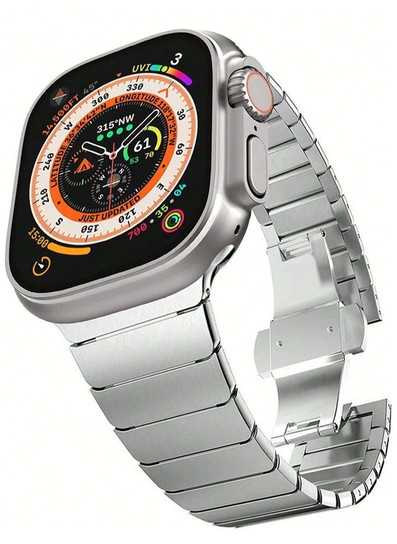 ELTRAZONE - Stainless Steel Band for Apple Watch Ultra Band  Metal Strap with Folding Clasp for Apple Watch Series 8 7 6 5 4 3 2 1 for Men (Black, 49mm 45mm 44mm 42mm) - Image 1