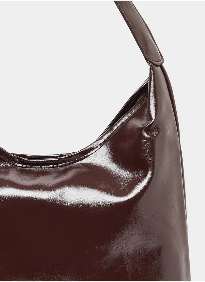 Styli Faux Leather Shoulder Bag with Zip Closure