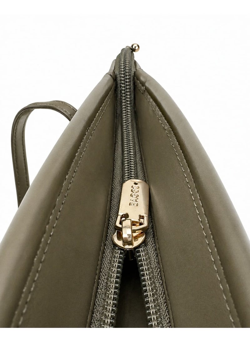 BAGCO Elegant Olive Green Tote Bag – Premium PU Leather Shoulder Bag with Logo Strap Accent - Image 3