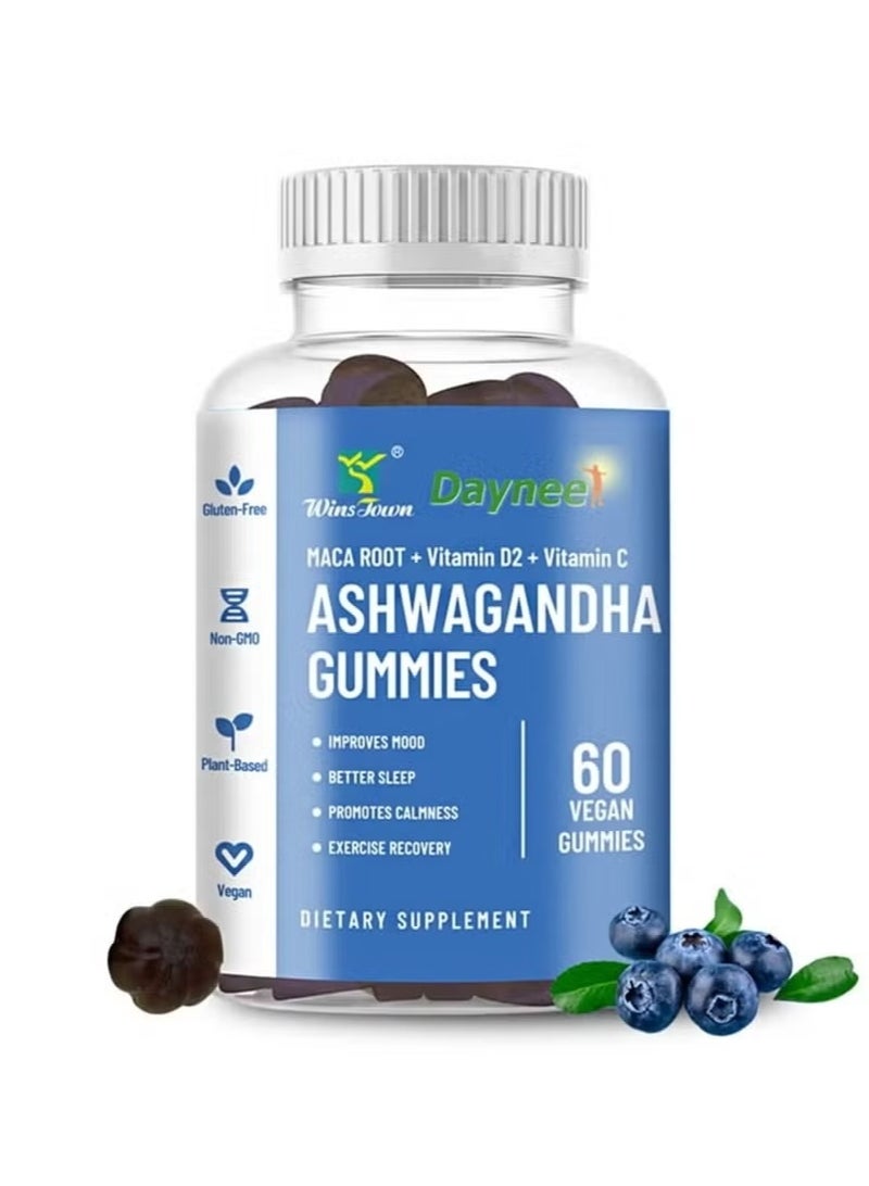Daynee Ashwagandha Gummies – Stress Relief, Sleep Support & Immune Boost – 60 Count – With Vitamin C & D2 – Natural Herbal Supplement - Image 1