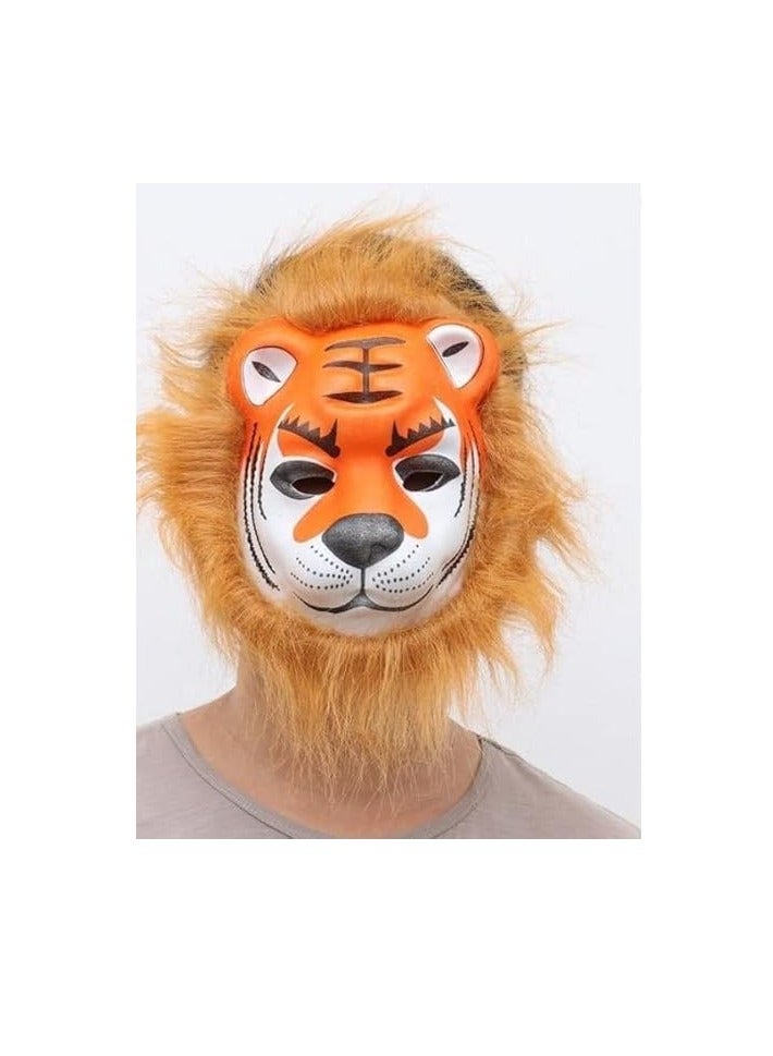 Indusbay ® Pack Of 9, Animals Face Mask For Kids Adults Cosplay Eva Foam & Fur Animal Face Cut Holi Mask For Boys - Tiger Theme , Multicolor - Image 3