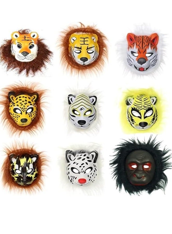Indusbay ® Pack Of 9, Animals Face Mask For Kids Adults Cosplay Eva Foam & Fur Animal Face Cut Holi Mask For Boys - Tiger Theme , Multicolor - Image 4