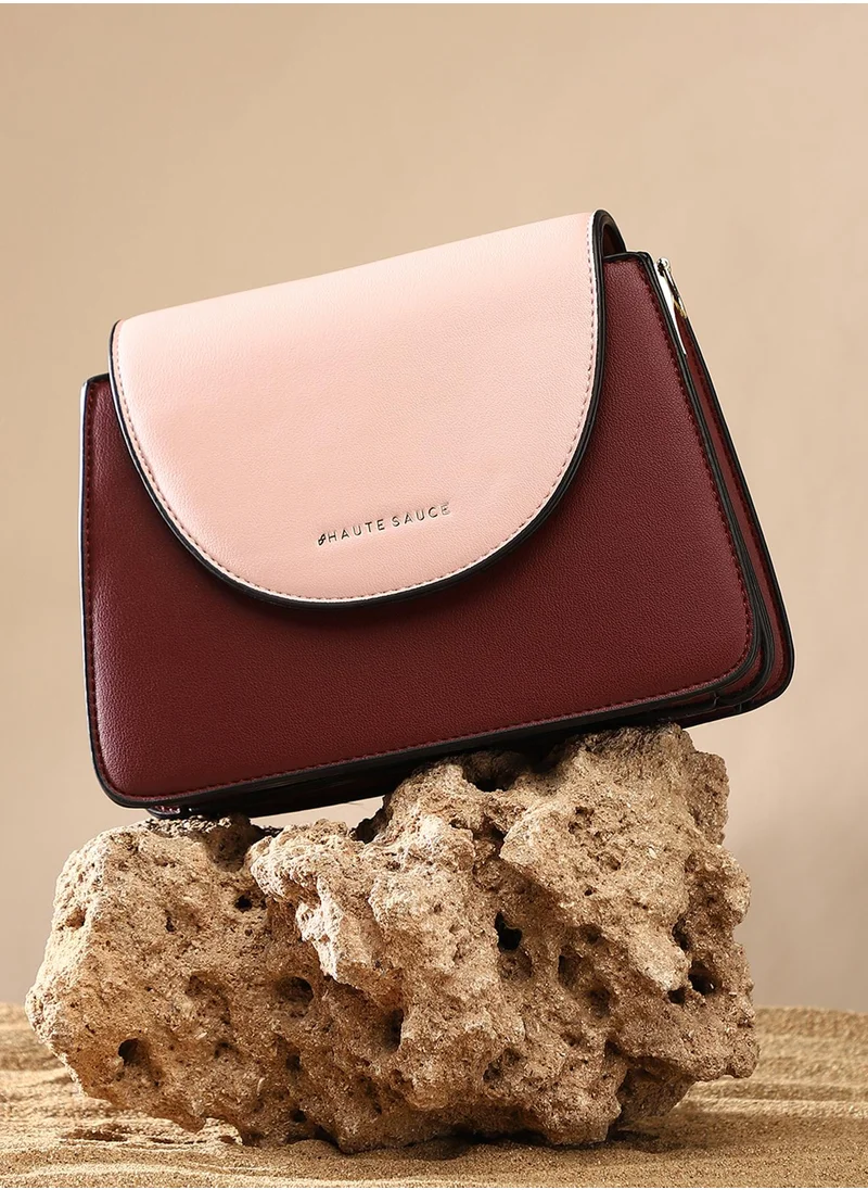 Haute Sauce Women's The Block Flap Hand Bag - Burgundy Red & Blush Pink