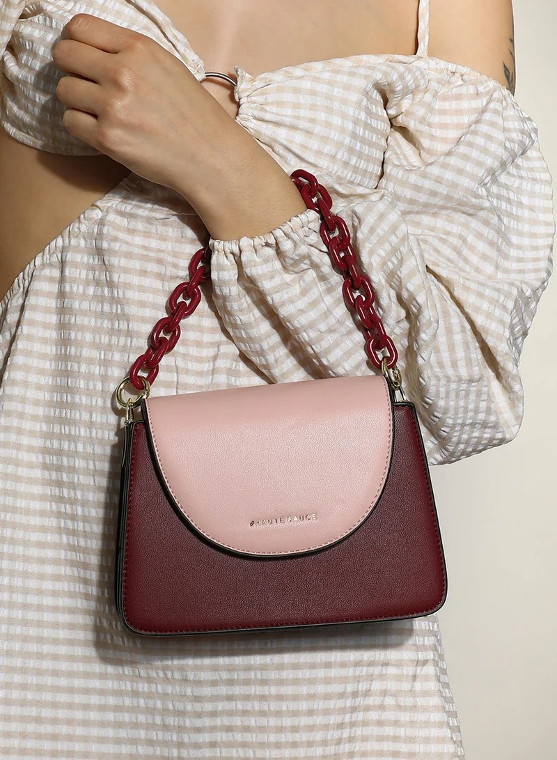 Haute Sauce Women's The Block Flap Hand Bag - Burgundy Red & Blush Pink
