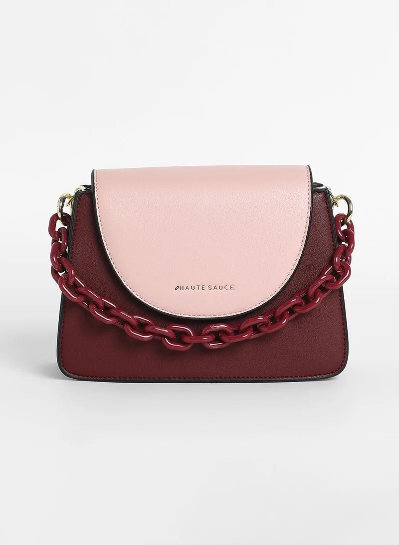 Haute Sauce Women's The Block Flap Hand Bag - Burgundy Red & Blush Pink