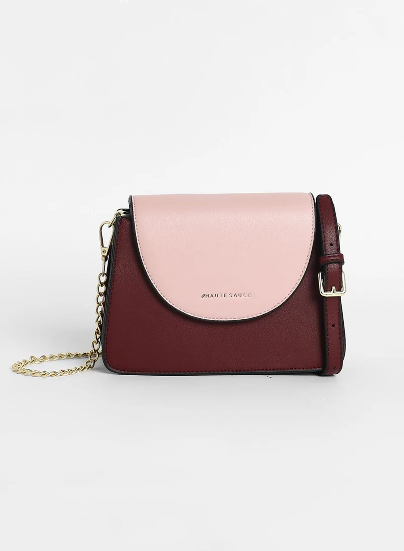 Haute Sauce Women's The Block Flap Hand Bag - Burgundy Red & Blush Pink