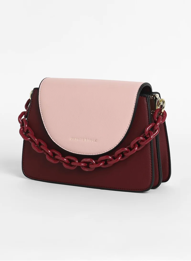 Haute Sauce Women's The Block Flap Hand Bag - Burgundy Red & Blush Pink
