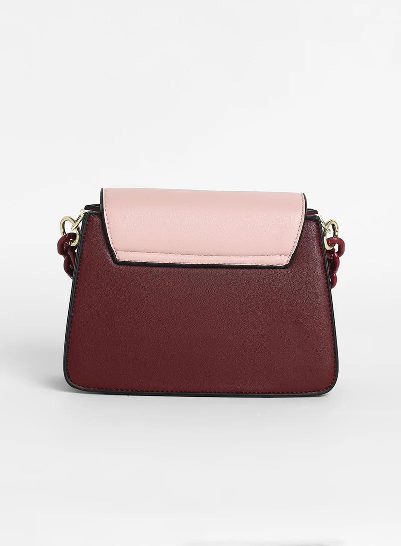 Haute Sauce Women's The Block Flap Hand Bag - Burgundy Red & Blush Pink