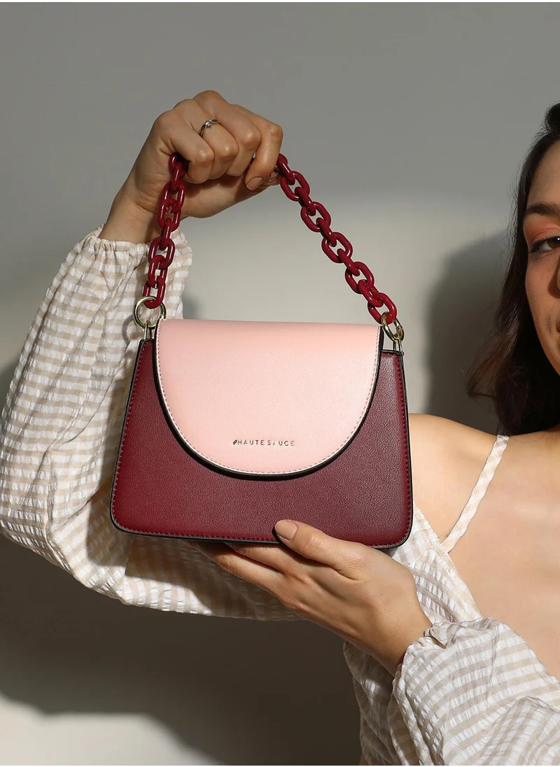 Haute Sauce Women's The Block Flap Hand Bag - Burgundy Red & Blush Pink