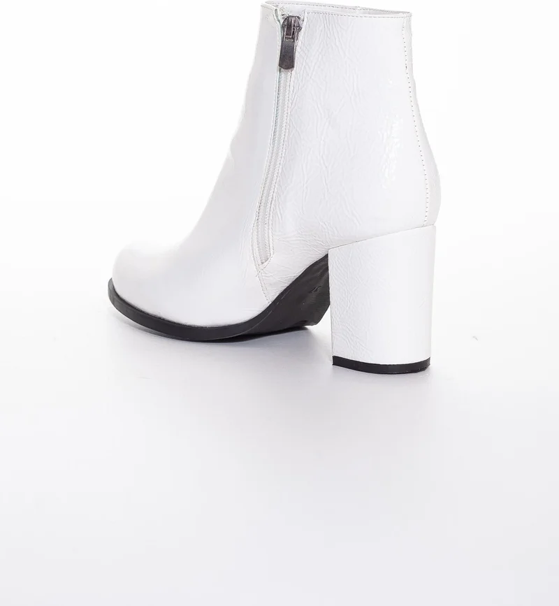 Dilimler Ayakkabı Slices Shoes Zippered Wrinkled Patent Leather White Women's Heeled Boots