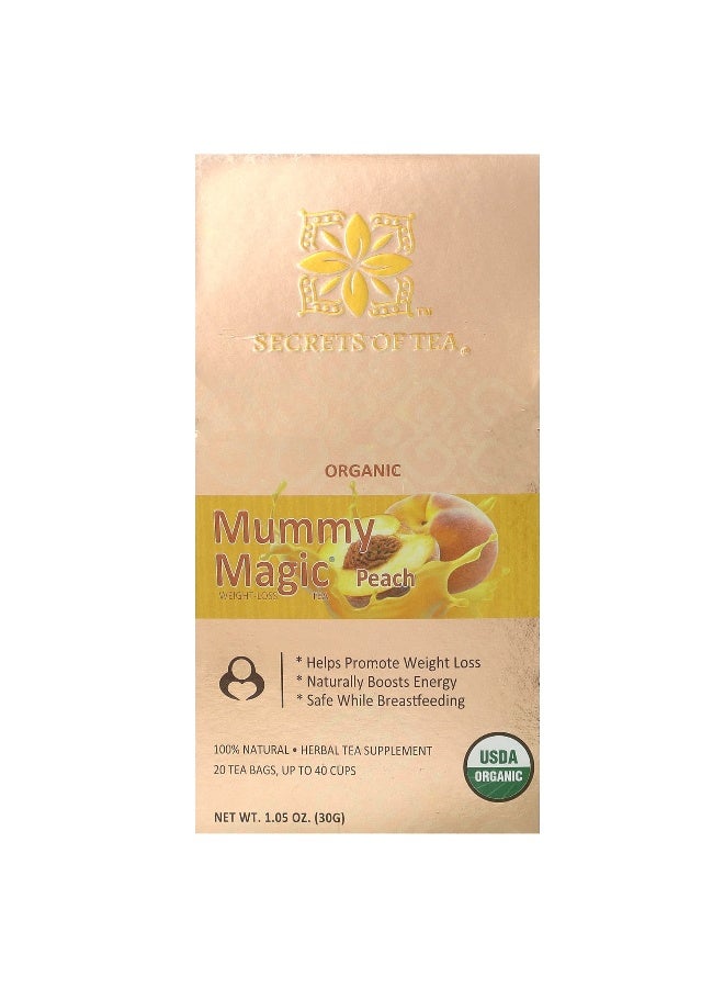 Secrets of Tea, Organic Mummy Magic Weight-Loss Tea, Peach, 20 Tea Bags, 1.05 oz (30 g) - Image 1