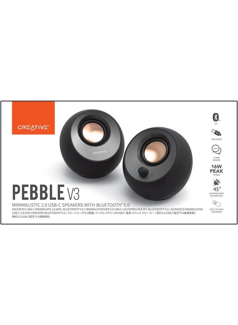 CREATIVE Pebble V3 Minimalistic 2.0 USB-C Desktop Speakers with USB Audio, Clear Dialog Enhancement, Bluetooth 5.0, 8W RMS with 16W Peak Power - Image 2