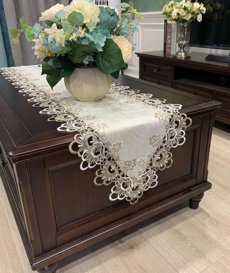 AMZALI Embroidered Placemats,Stain Resistant Lace Lunchmats Place Mats, Home Kitchen Dining Table Mats Doilies, Round Lace Placemats Table Centerpiece, Topper Pack of 4, Round 16 Inch - Image 2