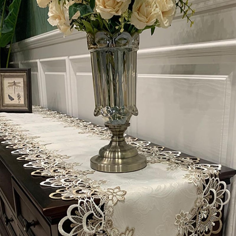 AMZALI Embroidered Placemats,Stain Resistant Lace Lunchmats Place Mats, Home Kitchen Dining Table Mats Doilies, Round Lace Placemats Table Centerpiece, Topper Pack of 4, Round 16 Inch - Image 4