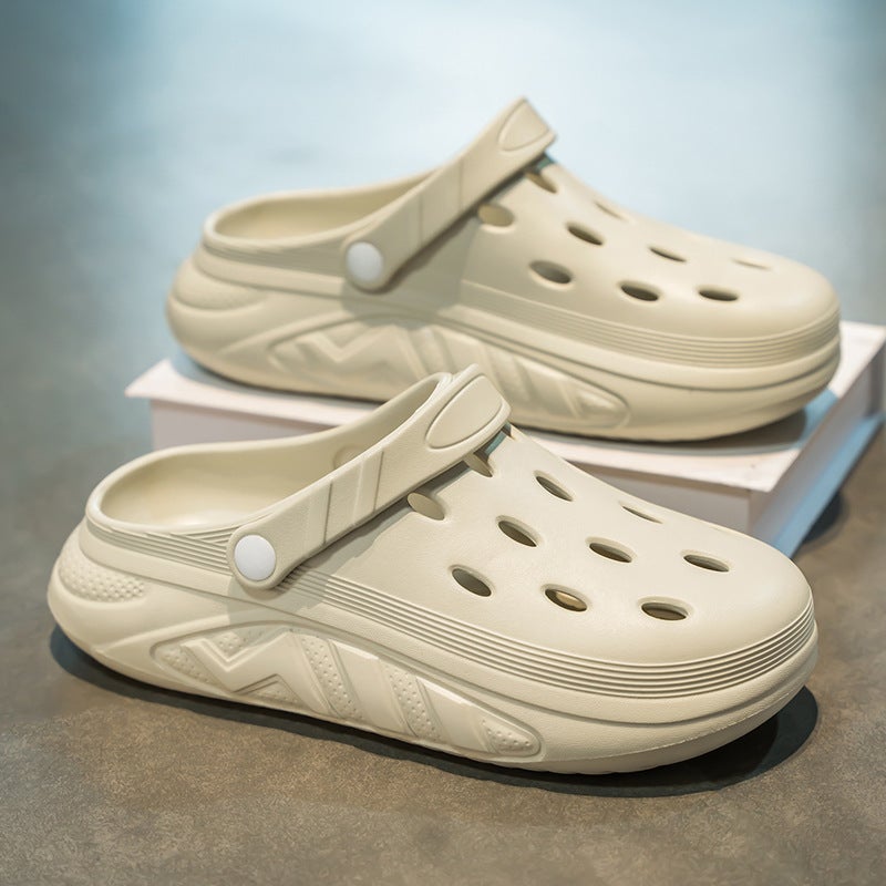 Croc Shoes Men'S Solid Color Casual Beach Sandals Thick-Soled Non-Slip Breathable Toe-Toe Slippers Men'S Black - Image 3