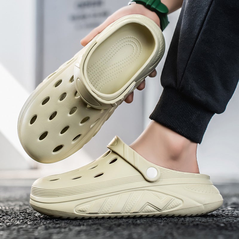 Croc Shoes Men'S Solid Color Casual Beach Sandals Thick-Soled Non-Slip Breathable Toe-Toe Slippers Men'S Black - Image 5