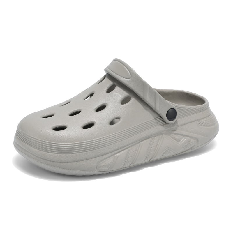 Croc Shoes Men'S Solid Color Casual Beach Sandals Thick-Soled Non-Slip Breathable Toe-Toe Slippers Men'S Black - Image 1