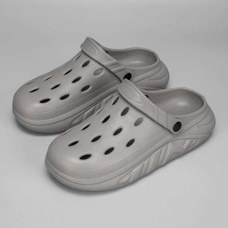 Croc Shoes Men'S Solid Color Casual Beach Sandals Thick-Soled Non-Slip Breathable Toe-Toe Slippers Men'S Black - Image 4