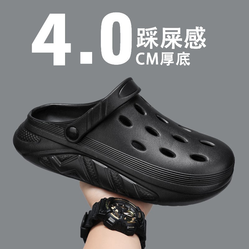 Croc Shoes Men'S Solid Color Casual Beach Sandals Thick-Soled Non-Slip Breathable Toe-Toe Slippers Men'S Black - Image 2