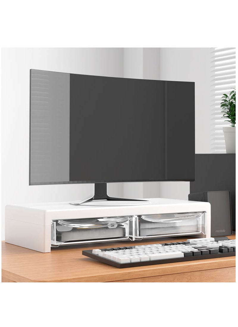Hihonor - 2-Tier Monitor Stand Riser ,Computer Desk Organizer with Drawer for Laptop, Computer, iMac, White - Image 1