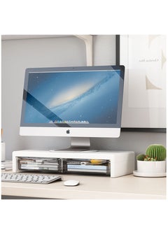 2-Tier Monitor Stand Riser ,Computer Desk Organizer with Drawer for Laptop, Computer, iMac, White