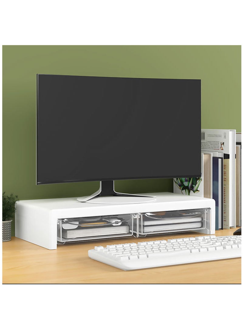 Hihonor - 2-Tier Monitor Stand Riser ,Computer Desk Organizer with Drawer for Laptop, Computer, iMac, White - Image 1