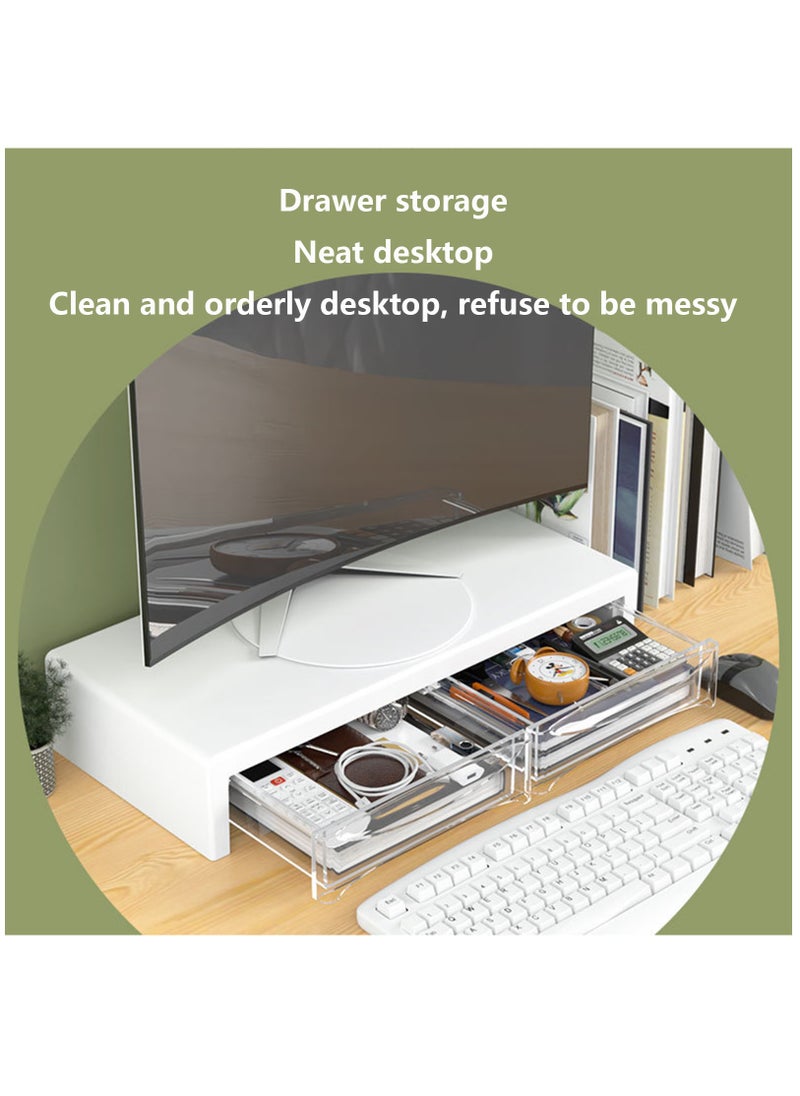 Hihonor - 2-Tier Monitor Stand Riser ,Computer Desk Organizer with Drawer for Laptop, Computer, iMac, White - Image 1
