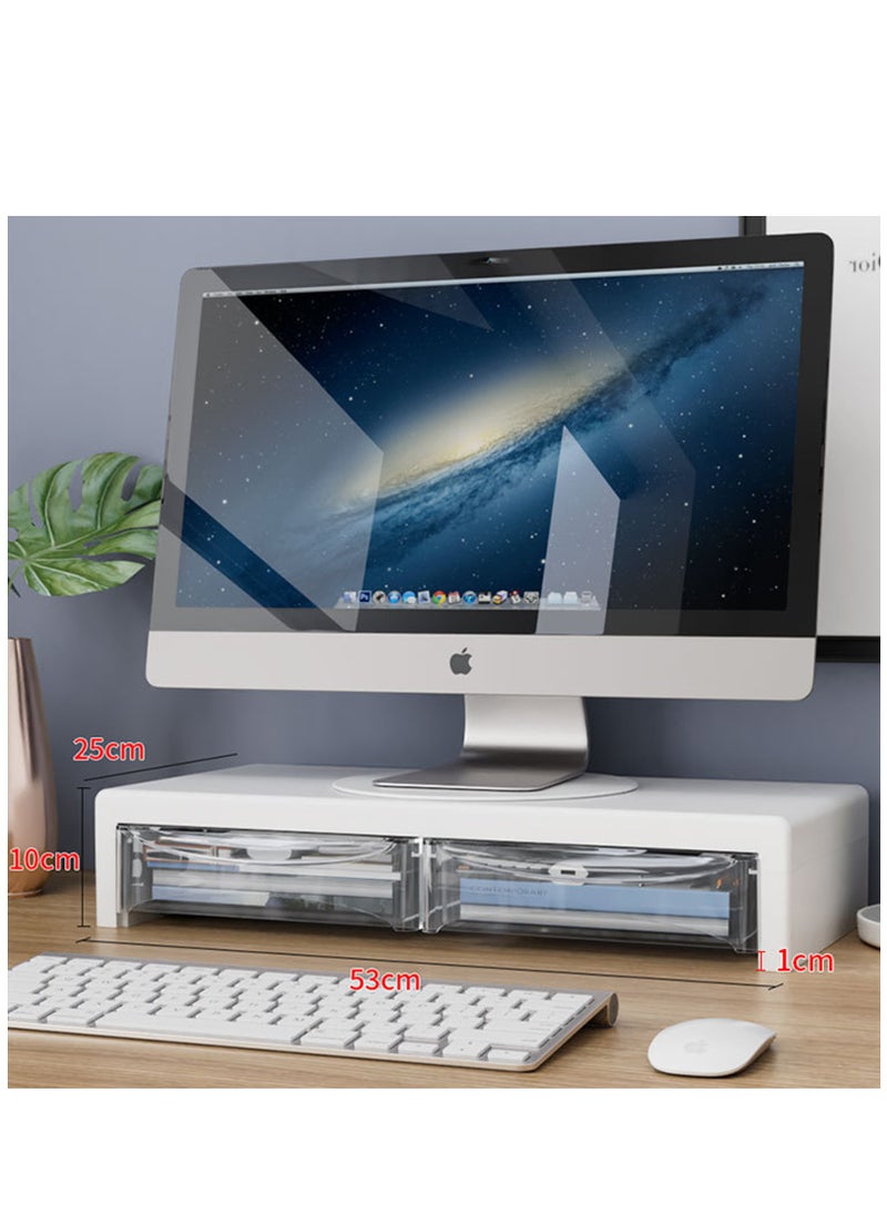 Hihonor - 2-Tier Monitor Stand Riser ,Computer Desk Organizer with Drawer for Laptop, Computer, iMac, White - Image 1